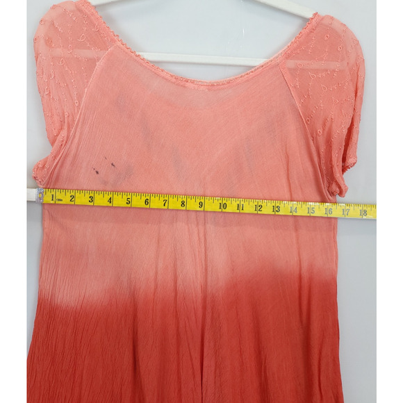 Asymmetrical Dress Boho Hippie Watercolor Ombre Peach Rust Floral Embroidered M - Picture 5 of 15